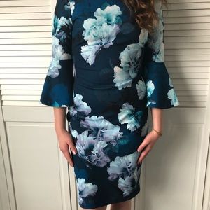 Royal Blue and Floral Evening Dress